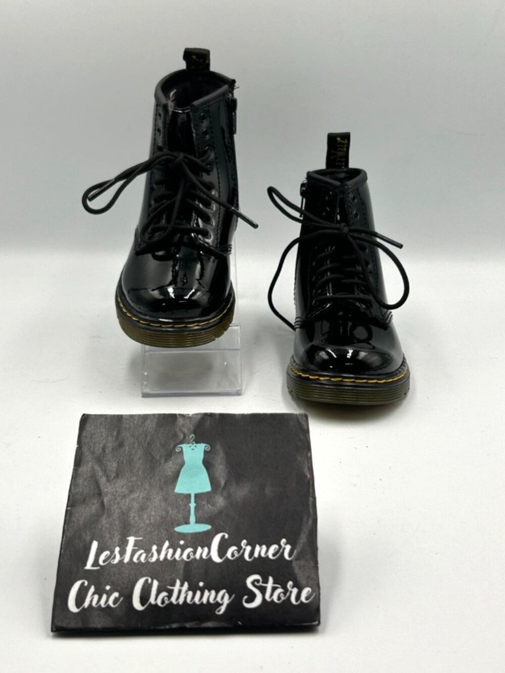 NWOB Dr. Martens Kids Black Patent Leather 1460 T Lace-Up Combat Boots Sz 9 3276 - Picture 3 of 16